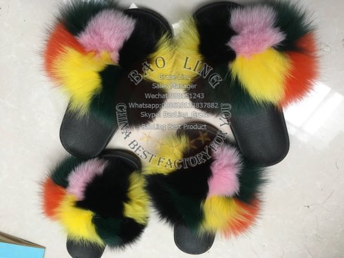 BLFSC03 Square Colorful Fox Fur Slippers