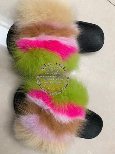 BLFBC Colorful Rainbow Fur Slides Slippers