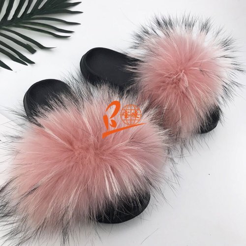 BLRDP Dark Pink Raccoon Fur Slippers