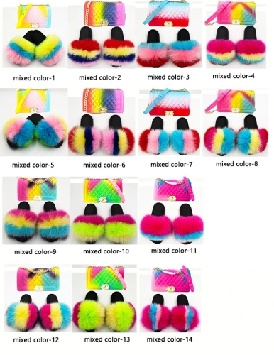 Fur Slides Slipper Slippers Slide Purse Bag