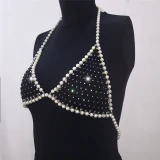 Z1033 Hot sexy net diamond pearl stitching bra vest