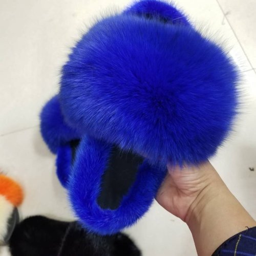 Mink fur with fox fur slides new fashion fur slides