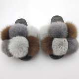 Fox Fur Ball Pompom Slides Slippers