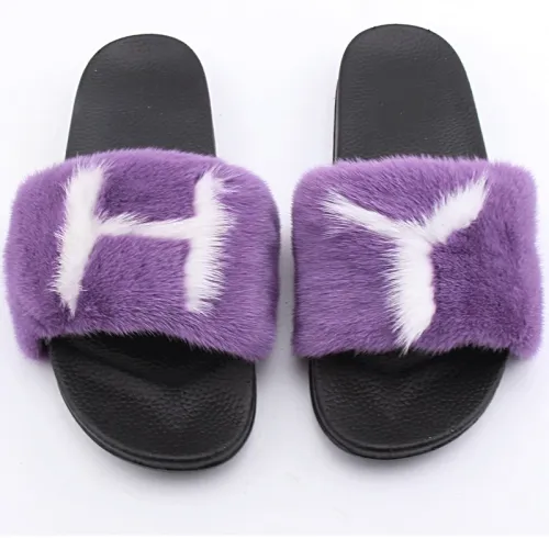 Mink fur with fox fur slides new fashion fur slides
