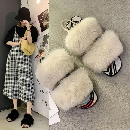 700 Slipper Fur Slippers Slides Fake Fur Faux Fur