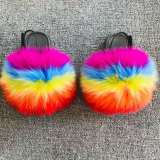 Fashion Children Kids Fox Fur Slides Slippers