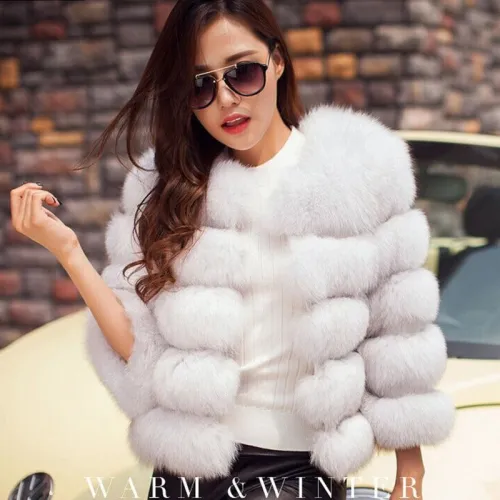 BCD1507214 New Fashion Faux Fox Fur Overcoat Female Long Sleeves 1421