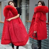 QE-2062 Winter Jacket Women Medium Long Hooded Parka Coat