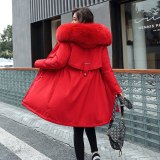 QE-2062 Winter Jacket Women Medium Long Hooded Parka Coat