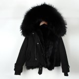 2020 New Winter Jacket Women Coat Parka Short Real Silver Fox Fur Liner Raccoon Fur