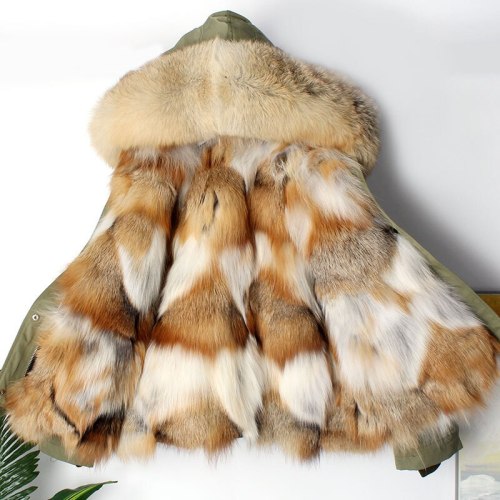 2020 New Winter Jacket Women Coat Parka Short Real Silver Fox Fur Liner Raccoon Fur