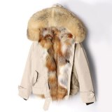 2020 New Winter Jacket Women Coat Parka Short Real Silver Fox Fur Liner Raccoon Fur