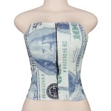 A20362T Money Print Bandage Sexy Corset Corsets
