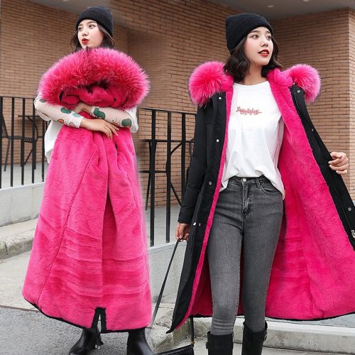 BC-1928 Women Long Coat Winter Faux Fur Coats Parkas