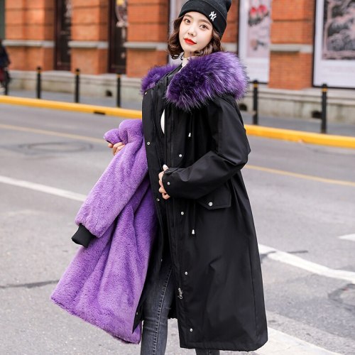 YM-818 Women Long Coat Autumn Winter Faux Fur Coats Parkas