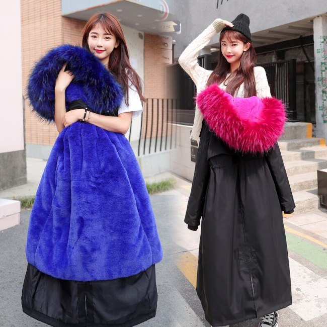 CX-6929 Women Long Coat Winter Faux Fur Coats Parkas