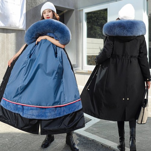 QC-8609 Women Long Coat  Winter Faux Fur Coats Parkas