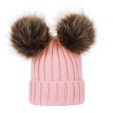 TZ-2 Winter Faux Fur Ball Hats Caps Kids Warm Scarf Hats