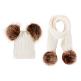 TZ-2 Winter Faux Fur Ball Hats Caps Kids Warm Scarf Hats