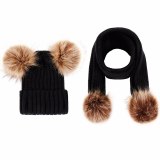 TZ-2 Winter Faux Fur Ball Hats Caps Kids Warm Scarf Hats