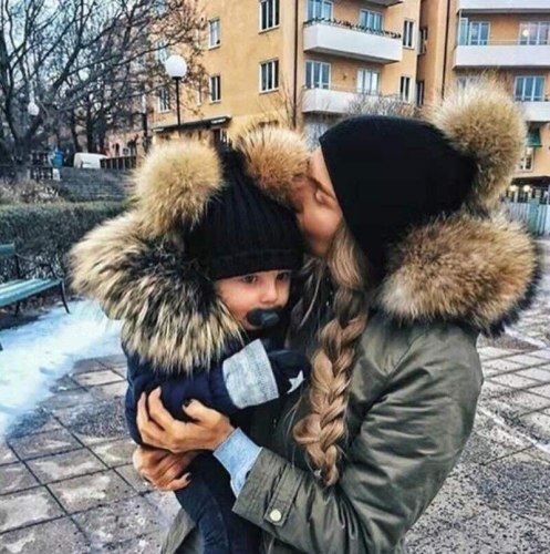 ZZM-088 Fur Ball Cap Pom Poms Winter Hats for Mother Baby Kids