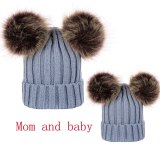 MZ-088 Fur Ball Cap Pom Poms Winter Hats for Mother Baby Kids