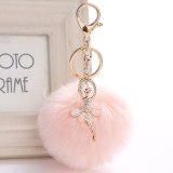 888-3 Cute Rhinestone Little Angel Car keychain fake Fur Key Chain Keychains