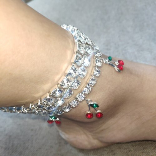 TYjl New Fashion Simple Rhinestone Cherry Anklet Foot Anklets