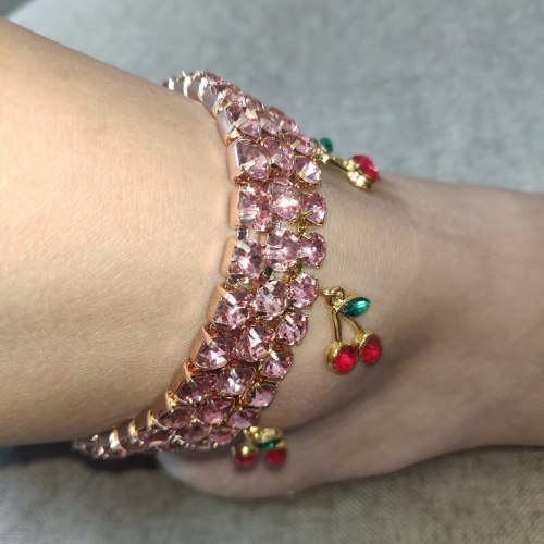TYjl New Fashion Simple Rhinestone Cherry Anklet Foot Anklets