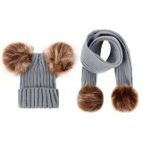 TZ-2 Winter Faux Fur Ball Hats Caps Kids Warm Scarf Hats