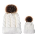 MXM-009 Fur Ball Cap Pom Poms Winter Hats for Mother Baby Kids