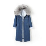 WM196838-1 Winter Fur Collar Jeans Jacket Women Long Coat Coats