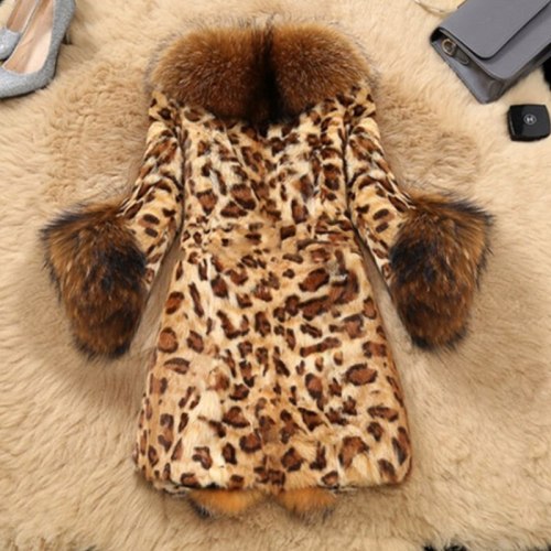 New Fur Coat Mid-Long Leopard Faux Fur Coat Coats