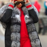 8099 Large Fur Collar Hooded Coat Warm Fox Fur Liner Parkas Long Winter Jacket