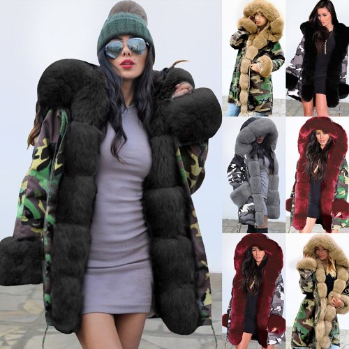 Women Faux Fur Parkas Long Female Jacket Coat Coats