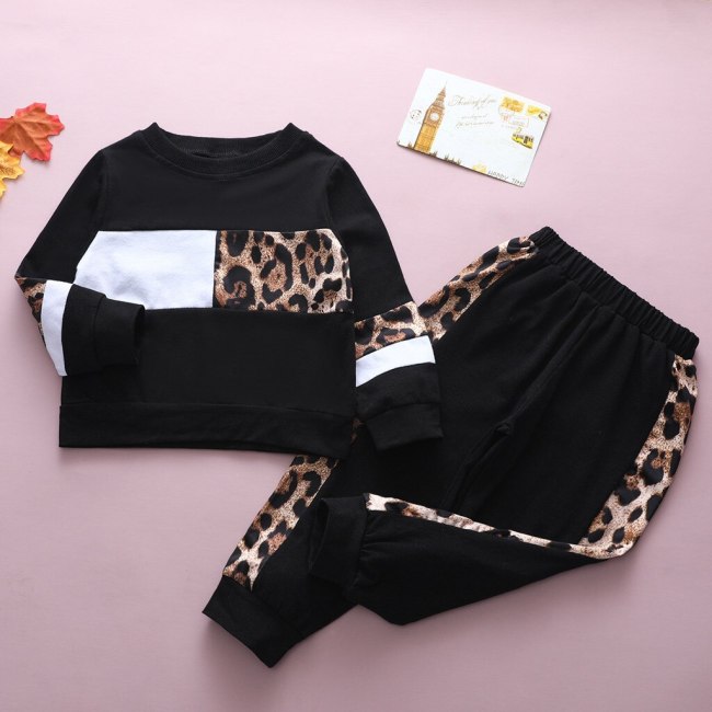 Long Sleeve Leopard Print Tops+Leopard Pants Outfits Set