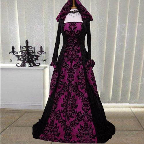 PP2161 Women Medieval Queen Princess Hooded Gown Robe Maxi Dress Dresses