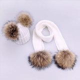 BLMHWJ008 Winter Knitted Warm Nature Fur Pom Pom Hat Hats SET00325