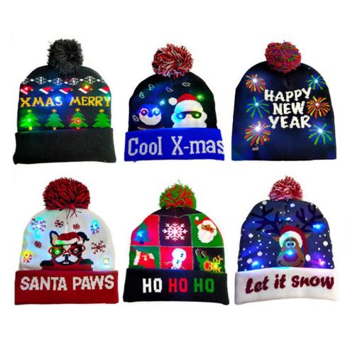 12245524520 Cute LED Christmas HAPPY NEW YEAR Knitted Hats