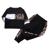 Long Sleeve Leopard Print Tops+Leopard Pants Outfits Set