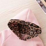 HYJ0350 Winter Children Clothes Sets Leopard Print Hooded Padded Sweater+Pants Bodysuits