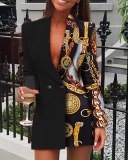 BLZW0565 Women Long Sleeve Chain Printed Blazer Dress Coat Coats