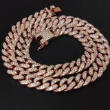 Bling Rhinestone Finish Miami Cuban Link Chain Necklace Men's Hip hop Necklaces