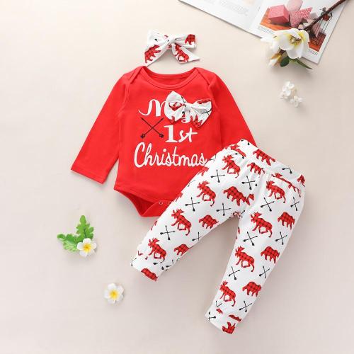 New Arrival Autumn 3pcs Baby Girl Christmas Sets Baby Bodysuits 1389210