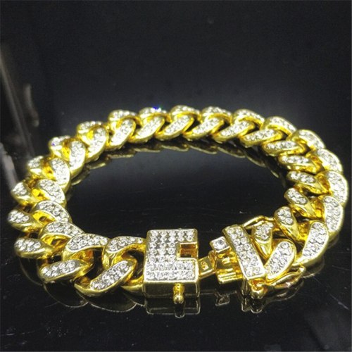 Hip Hop Rhinestone Miami Cuban Chain Men Women Bracelet Bracelets