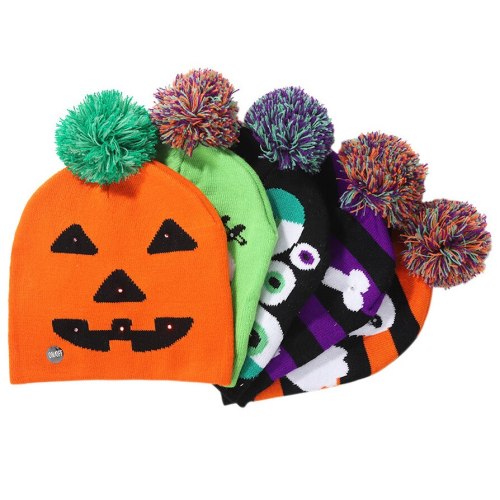 Halloween Knitting Hat Pumpkin Ghost Monster Pattern Beanie Hats 1389209