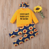 New 3 Pieces Baby Sunflower Long Sleeve T-Shirt+ Sunflower Pants+ Headband Bodysuits 1389207