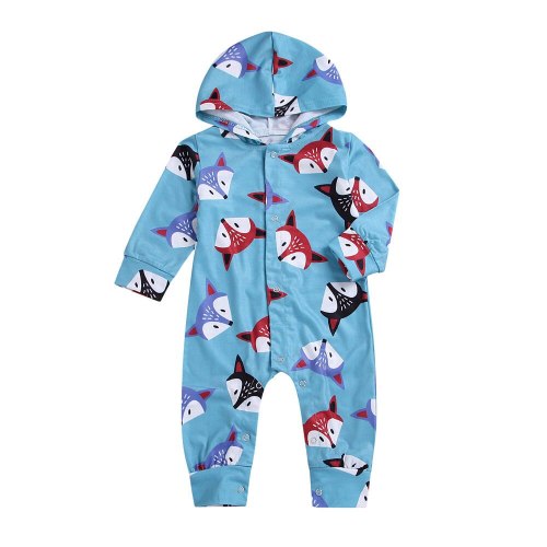 Hooded Fox Print Kid Warm Long Sleeve Jumpsuit Newborn Bodysuits 1397574