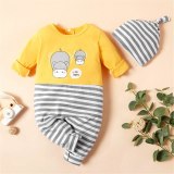 Newborn Baby  Long Sleeve Cartoon Jumpsuit Bodysuits Romper with Hat 1397555