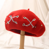 Autumn Winter Wool Blendedn Chain Lady  Beret Hat Hats 1398934